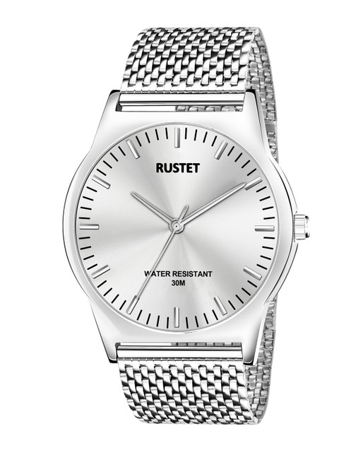 

RUSTET Men Silver-Toned Brass Dial & Silver Toned Stainless Steel Analogue Watch
