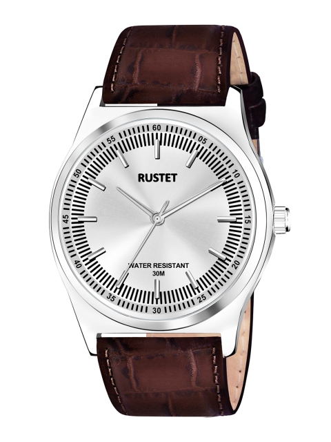 

RUSTET Men Brass Printed Dial & Leather Textured Straps Analogue Watch WP103-WHT-LTH, Brown