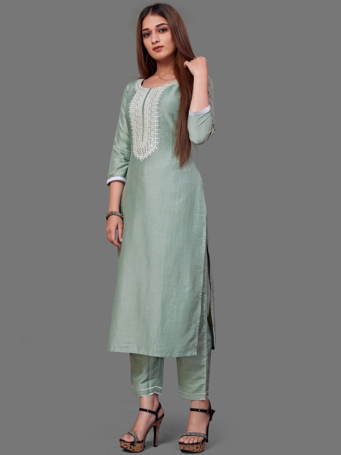 

Zainab chottani Women Green Embroidered Pleated Kurti with Pyjamas