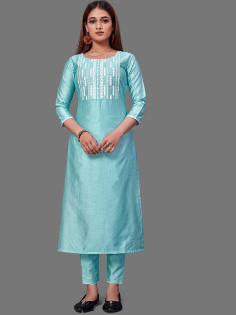 

Zainab chottani Women Blue Embroidered Pleated Kurti with Pyjamas