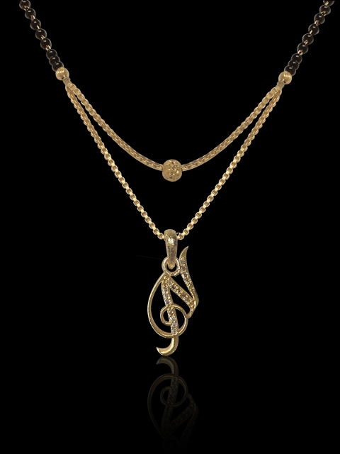 

ANNA CREATIONS Women Gold-Plated Black Stone-Studded & Beaded Mangalsutra