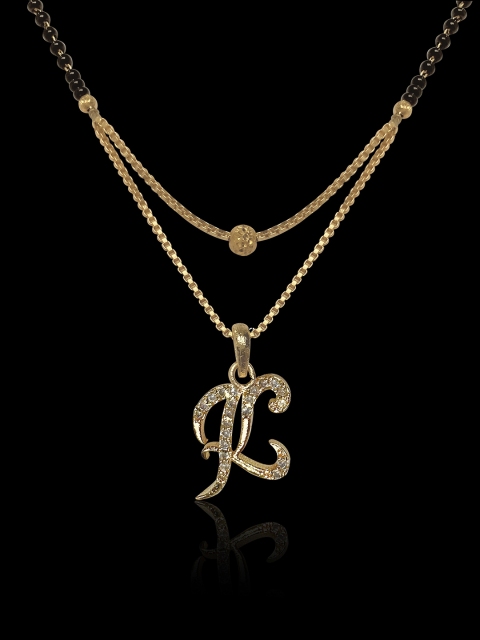 

ANNA CREATIONS Gold-Plated & Black Alphabet K Letter Studded & Beaded Mangalsutra