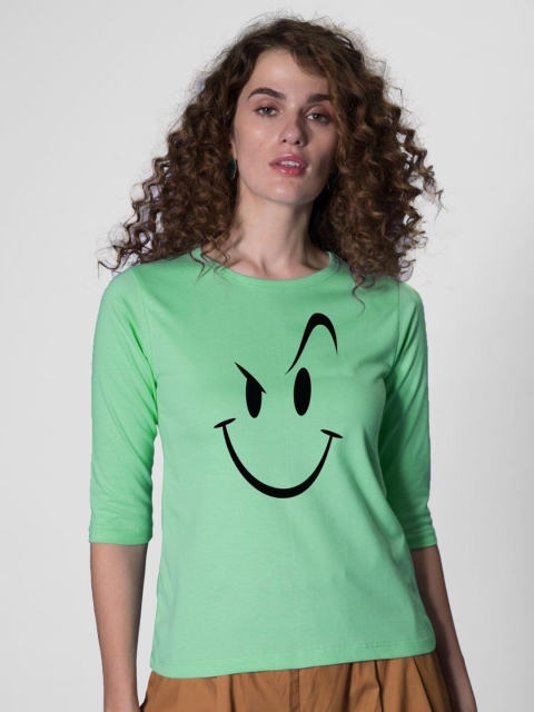 

Bewakoof Women Green Emoji Printed Pure Cotton Slim Fit T-shirt