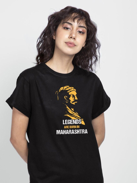 

Bewakoof Women Black Typography Printed Extended Sleeves Pure Cotton Loose T-shirt