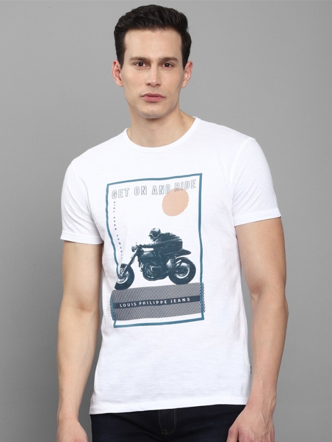 

Louis Philippe Jeans Men White Printed Slim Fit Cotton T-shirt