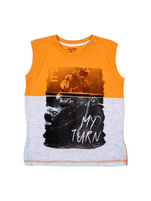 

Palm Tree Boys Orange & Grey Colourblocked Round Neck T-shirt