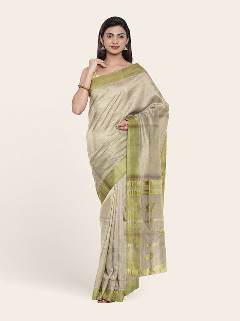 

Pothys Cream-Coloured & Gold-Toned Woven Design Zari Pure Cotton Saree