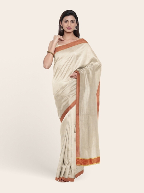 

Pothys Off White & Orange Pure Cotton Saree