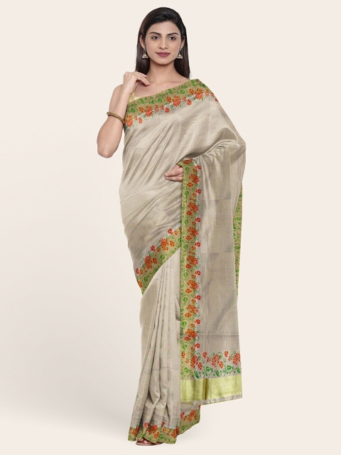 

Pothys Gold-Toned & Off White Floral Zari Pure Cotton Saree