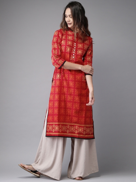 

Moda Rapido Women Red Printed Straight Kurta