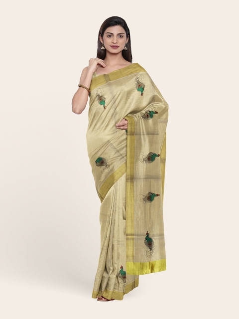 

Pothys Beige & Gold-Toned Ethnic Motifs Pure Cotton Saree