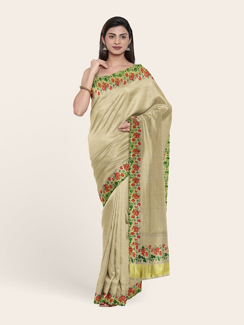 

Pothys Gold-Toned & Red Floral Zari Pure Cotton Saree
