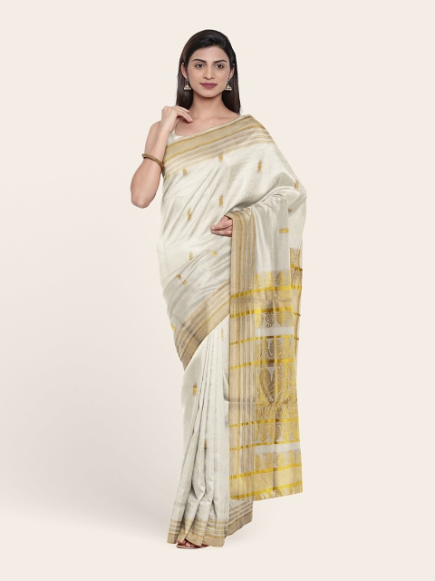 

Pothys Off White & Gold-Toned Woven Design Zari Pure Cotton Saree