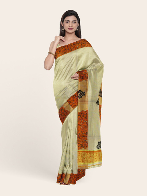 

Pothys Gold-Toned & Red Floral Pure Cotton Saree