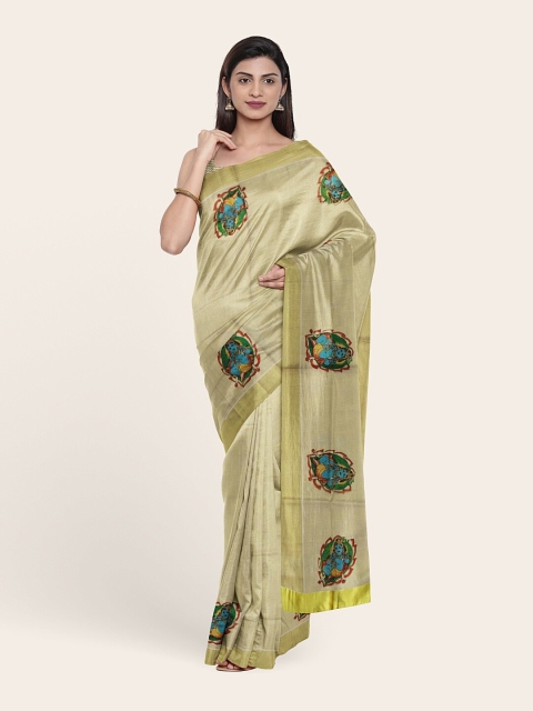 

Pothys Gold-Toned & Blue Ethnic Motifs Zari Pure Cotton Saree