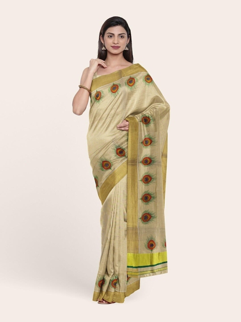 

Pothys Gold-Toned & Green Ethnic Motifs Pure Cotton Saree