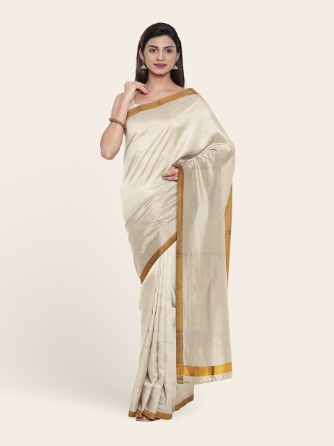 

Pothys Off White & Gold-Toned Zari Pure Cotton Saree