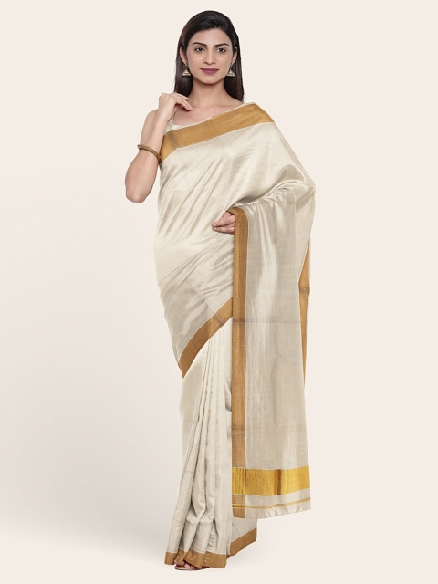 

Pothys Off White & Gold-Toned Zari Pure Cotton Saree