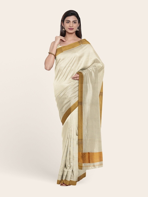 

Pothys Women Off White & Gold-Toned Onam Pure Cotton Saree