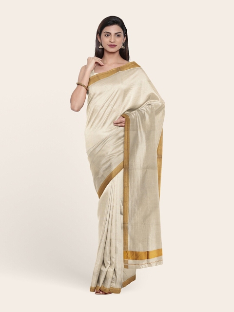 

Pothys Off White & Brown Zari Pure Cotton Saree