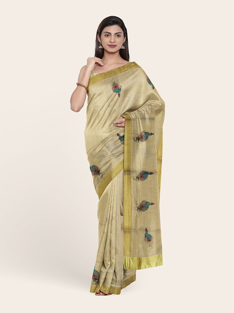

Pothys Gold-Toned & Blue Ethnic Motifs Pure Cotton Saree