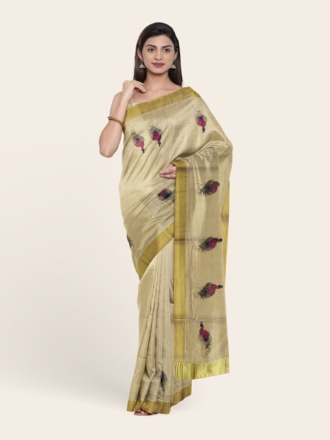 

Pothys Beige & Gold-Toned Ethnic Motifs Pure Cotton Saree