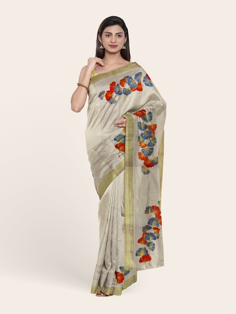 

Pothys Gold-Toned & Red Floral Pure Cotton Saree