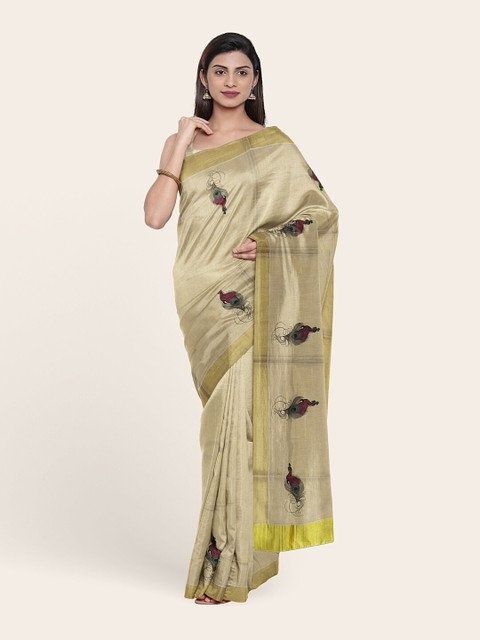 

Pothys Gold-Toned & Pink Ethnic Motifs Zari Pure Cotton Saree