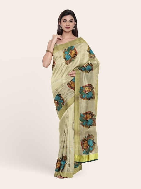 

Pothys Gold-Toned & Blue Ethnic Motifs Zari Onam Pure Cotton Saree