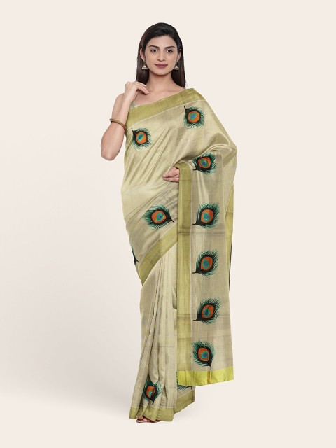 

Pothys Beige & Gold-Toned Ethnic Motifs Zari Pure Cotton Saree