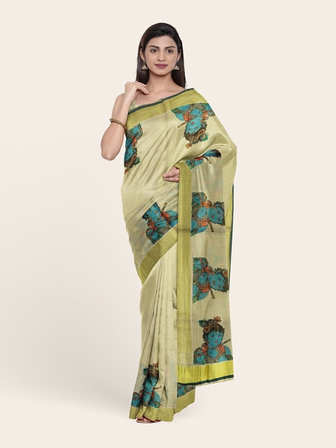 

Pothys Women Gold-Toned & Blue Ethnic Motifs Zari Pure Cotton Saree