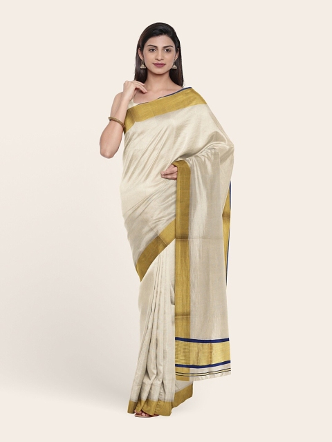 

Pothys Off White & Gold-Toned Zari Pure Cotton Saree