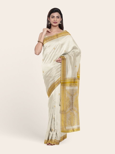

Pothys Off White & Gold-Toned Woven Design Zari Pure Cotton Saree