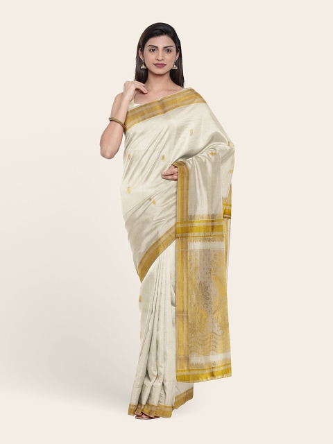 

Pothys Off White & Gold-Toned Zari Pure Cotton Saree