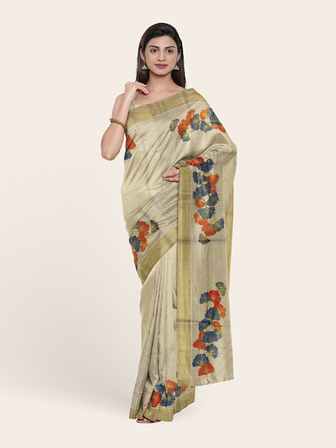 

Pothys Gold-Toned & Orange Floral Zari Pure Cotton Saree