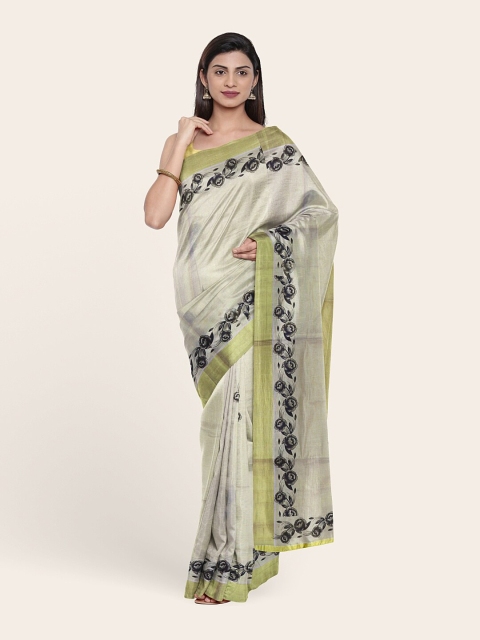 

Pothys Silver-Toned & Black Floral Zari Pure Cotton Saree