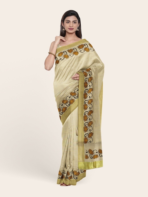 

Pothys Gold-Toned & Mustard Floral Zari Pure Cotton Saree