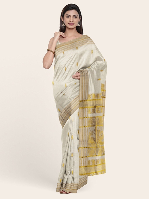 

Pothys Off White & Gold-Toned Woven Design Zari Pure Cotton Saree