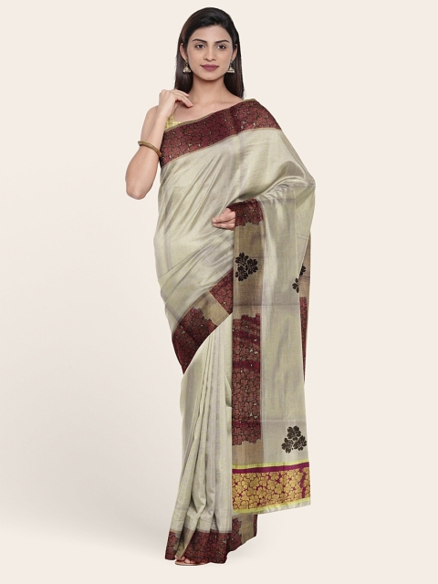 

Pothys Gold-Toned & Maroon Floral Pure Cotton Saree