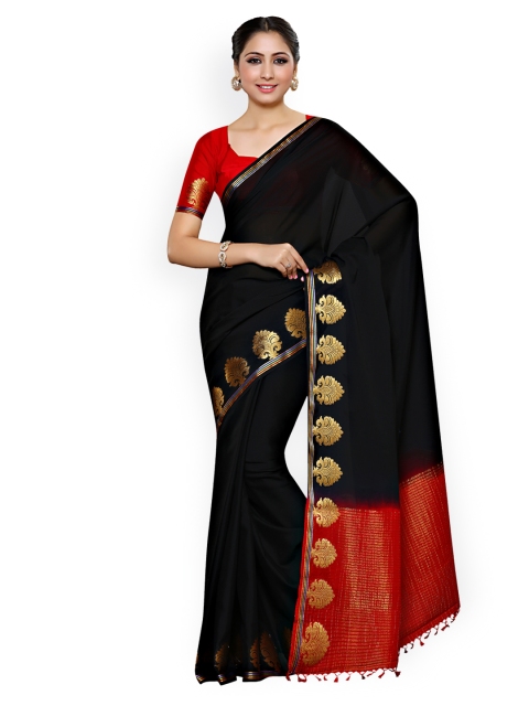 

MIMOSA Black Poly Crepe Solid Banarasi Saree