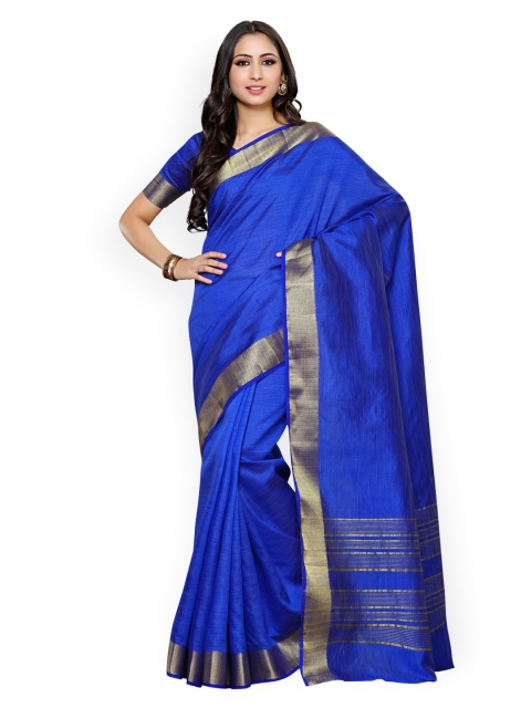 

MIMOSA Blue Poly Crepe Solid Banarasi Saree