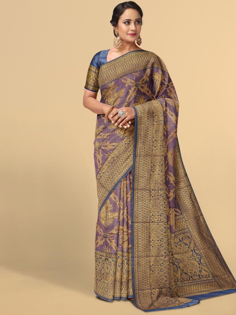 

Kalamandir Lavender & Gold-Toned Woven Design Zari Silk Blend Saree