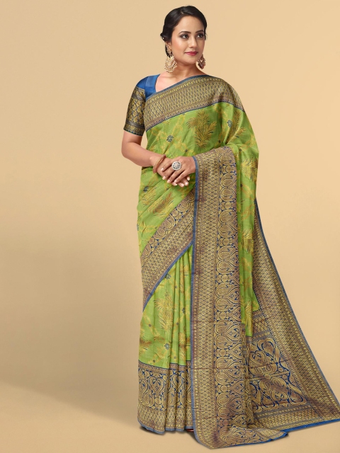 

Kalamandir Green & Blue Floral Zari Silk Blend Saree