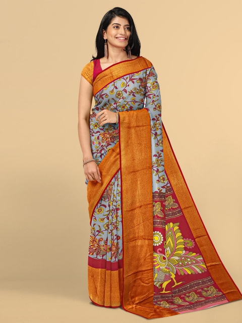 

Kalamandir Grey & Yellow Kalamkari Zari Silk Blend Saree