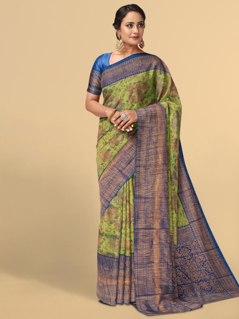 

Kalamandir Green & Blue Floral Zari Silk Blend Saree