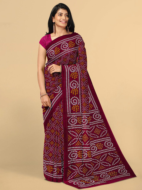 

Kalamandir Magenta & White Bandhani Jute Silk Saree
