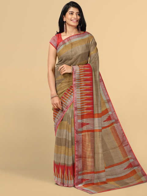 

Kalamandir Gold-Toned & Red Linen Blend Saree