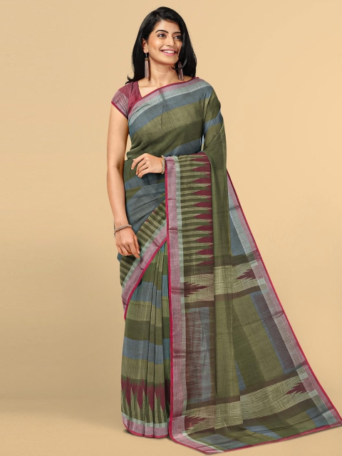 

Kalamandir Green & Red Striped Linen Blend Saree