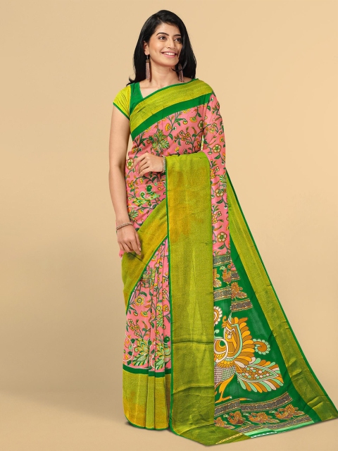 

Kalamandir Pink & Green Floral Silk Blend Saree