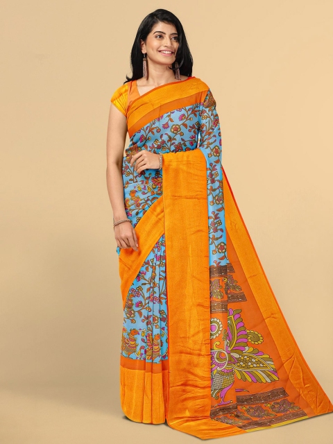 

Kalamandir Blue & Yellow Kalamkari Zari Silk Blend Saree
